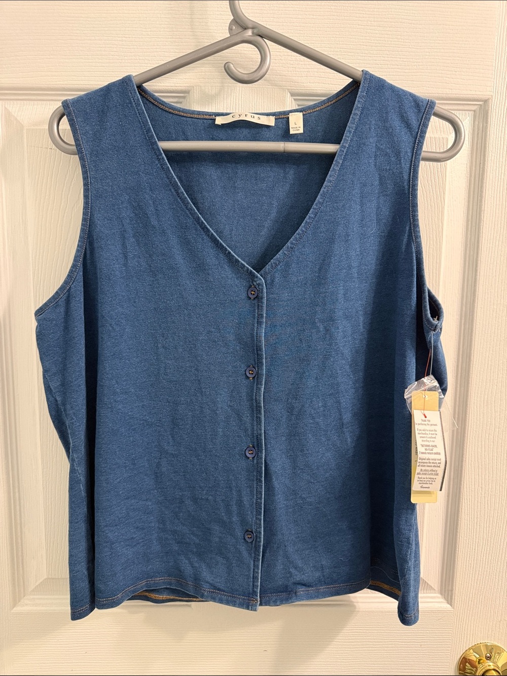 Cyrus Sleeveless Blue Button-Front Top
